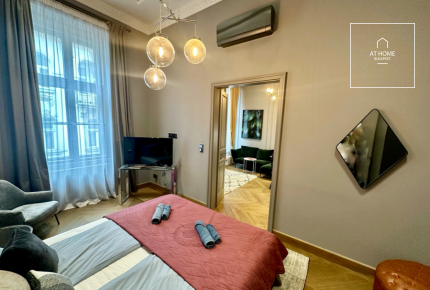 A premium two-bedroom apartment is available for rent in Budapest, 6th district, Terézváros.\"