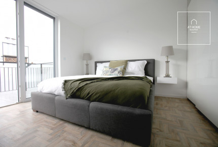 A luxury duplex penthouse apartment is available for rent in the 6th district of Budapest, Terézváros.