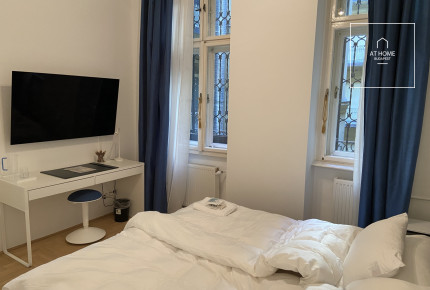 A two-bedroom premium apartment is available for rent in District V of Budapest, in Lipótváros.