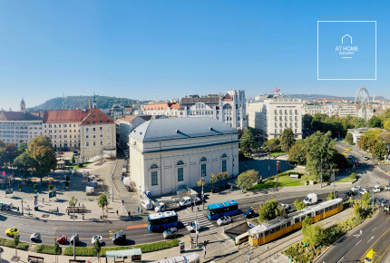 2 bedroom newly renovated and furnished, luxury apartment for rent in the 7th district of Budapest with a big 74sqm corner terrace and fantastic city view.