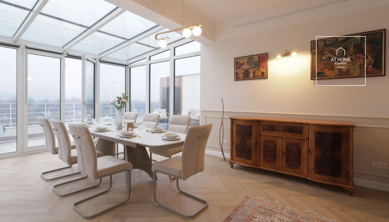Panorámás, 2 hálószobás penthouse lakás télikerttel, prémium szolgáltatásokkal Újlipótvárosban