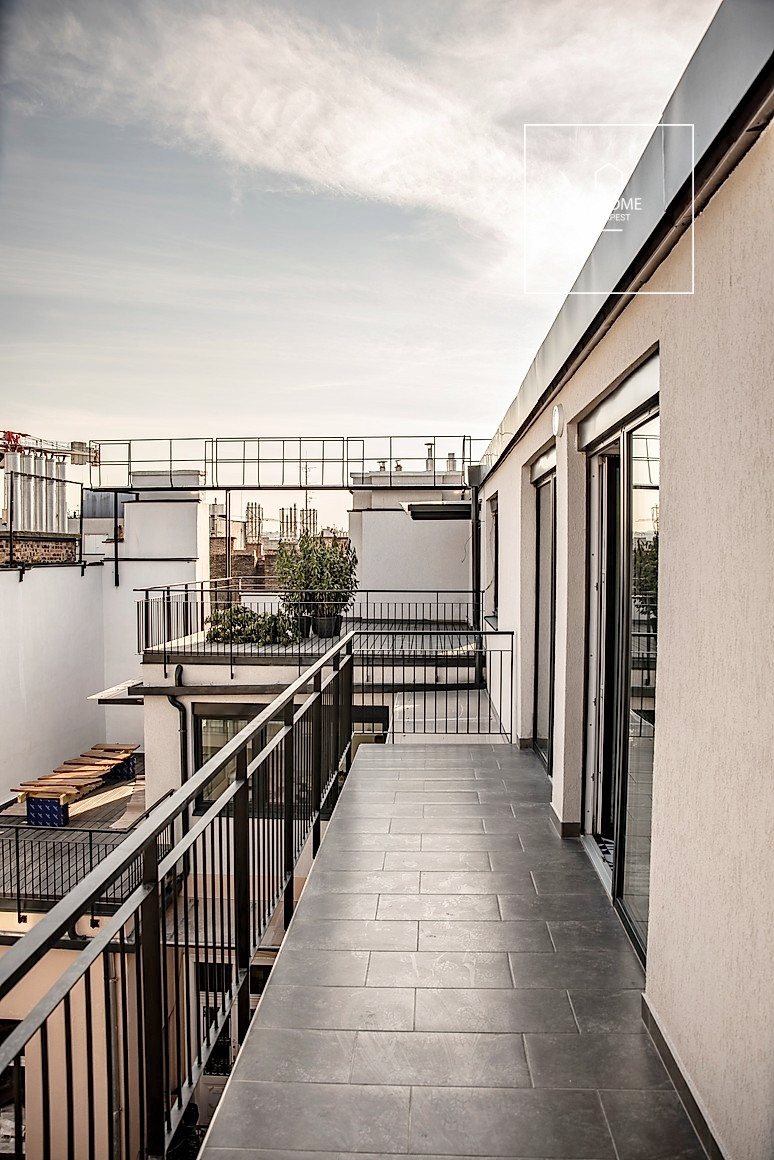 A luxury duplex penthouse apartment is available for rent in the 6th district of Budapest, Terézváros.