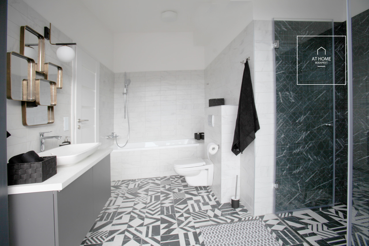 A luxury duplex penthouse apartment is available for rent in the 6th district of Budapest, Terézváros.