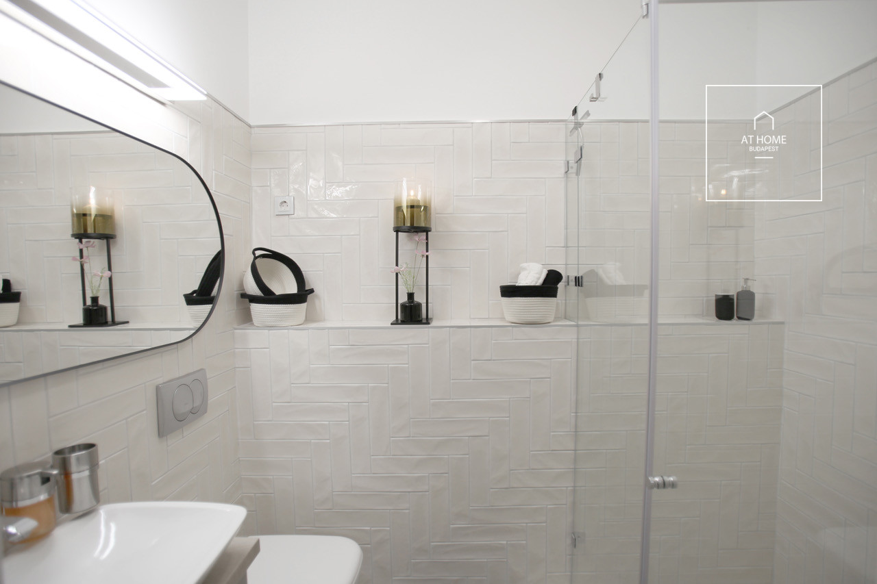 A luxury duplex penthouse apartment is available for rent in the 6th district of Budapest, Terézváros.