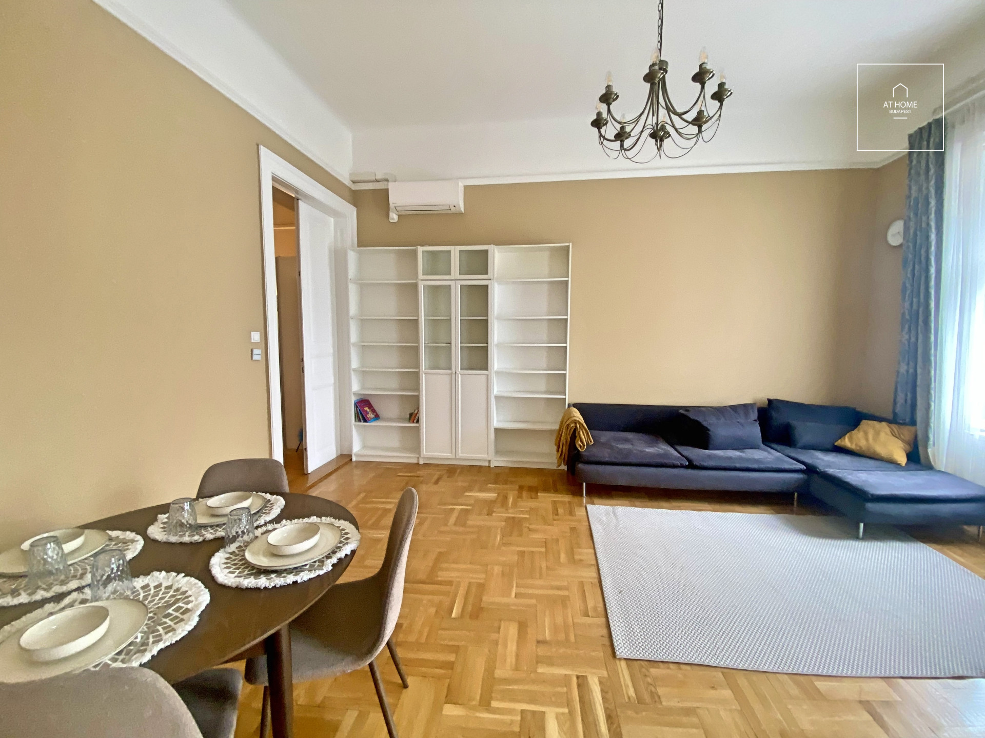 Sunny 105 m² two-bedroom apartment with Danube view for sale in Víziváros, Budapest.