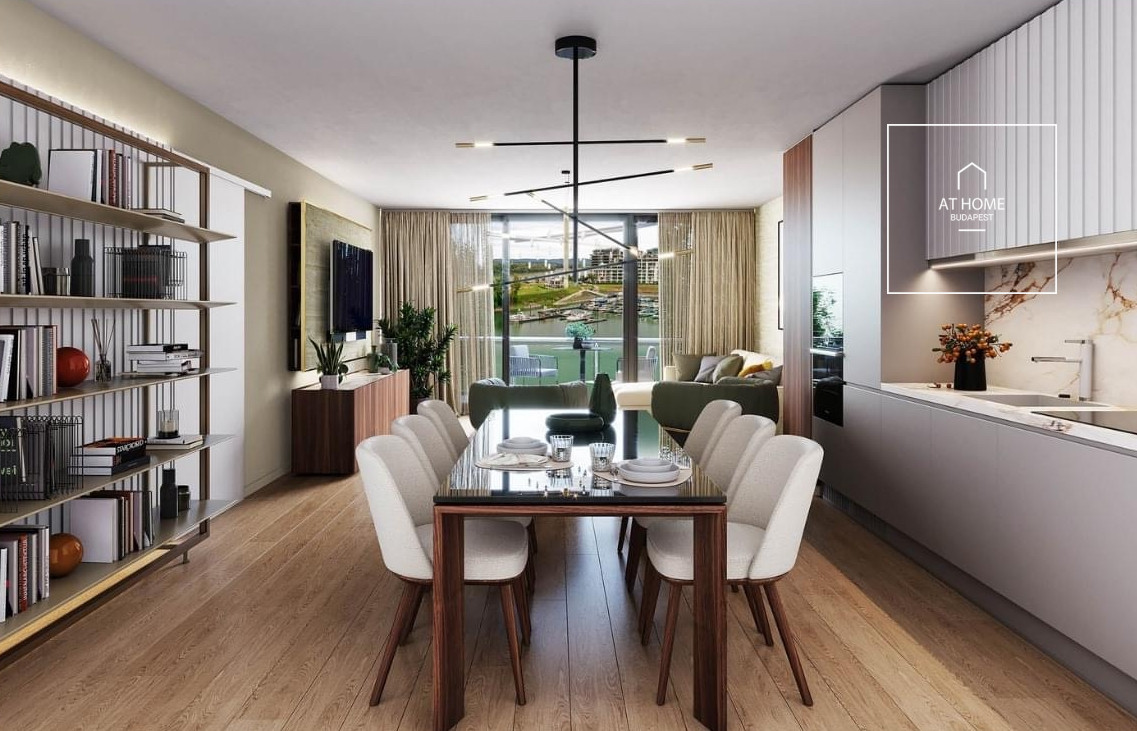 A three-bedroom luxury apartment with a panoramic view of the Danube is available for rent in the 13th district of Budapest, Vizafogo